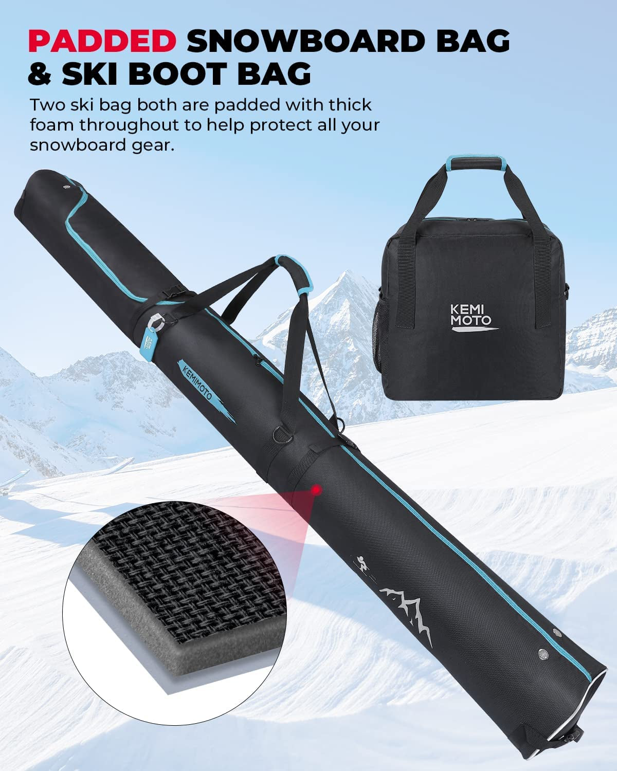 Ski Bag and Boot Bag Combo, Snowboard Bag Padded Ski Bags for Air Travel, Snow Ski Bags Fit Skis up to 200Cm, Ski Double Bag Combo