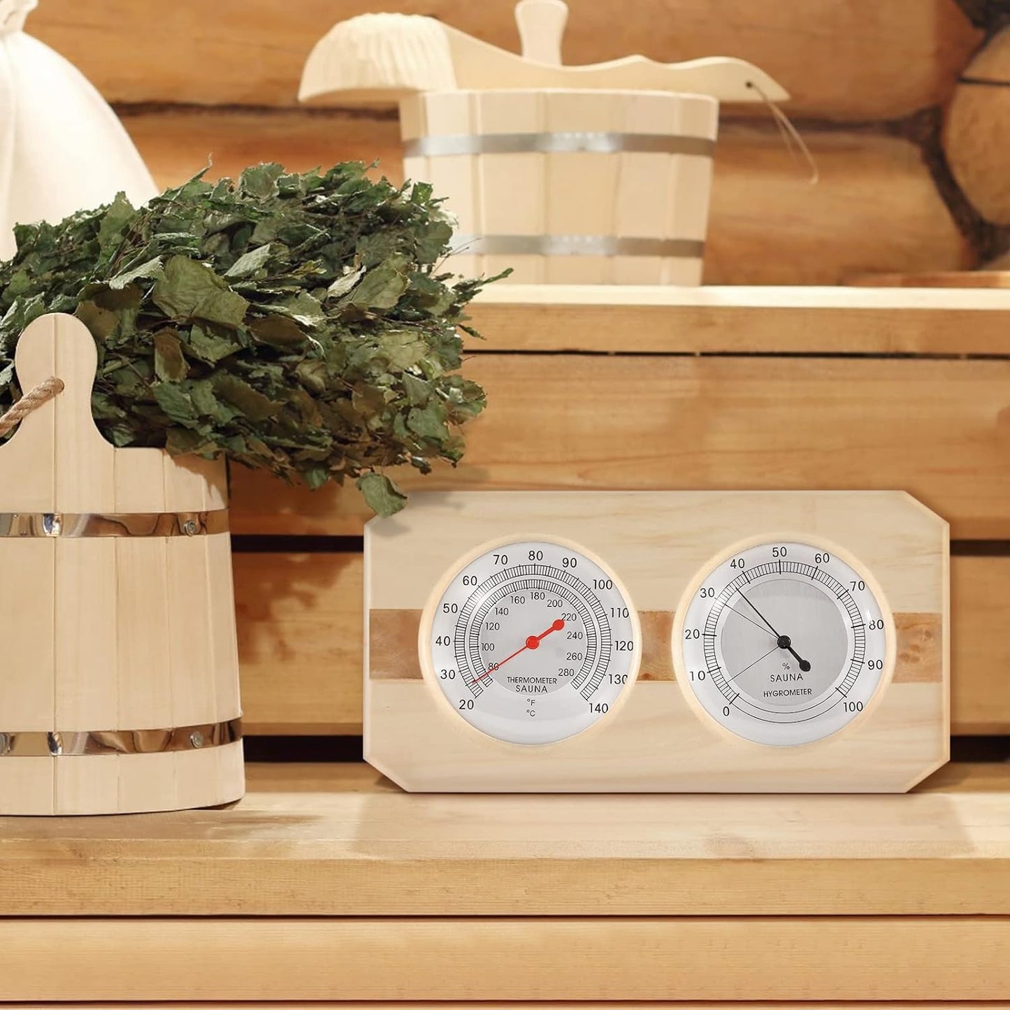Sauna Thermometer 2 in 1 Wooden Fahrenheit Thermometer Hygrometer for Sauna Indoor Hygrothermograph for Family Hotel Sauna Room