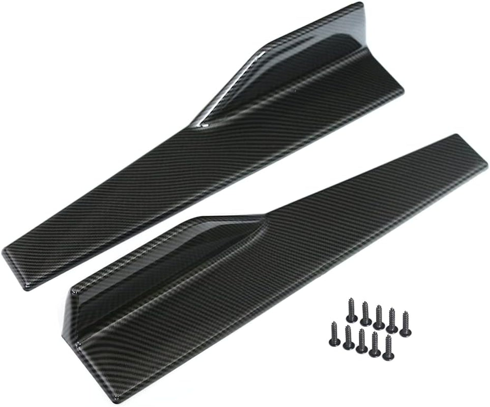 Universal Car Side Skirts Rocker Splitters Diffusers Winglet Wings Extension Rocker Panel Body Kit (Black-Carbon Fiber, 45CM)