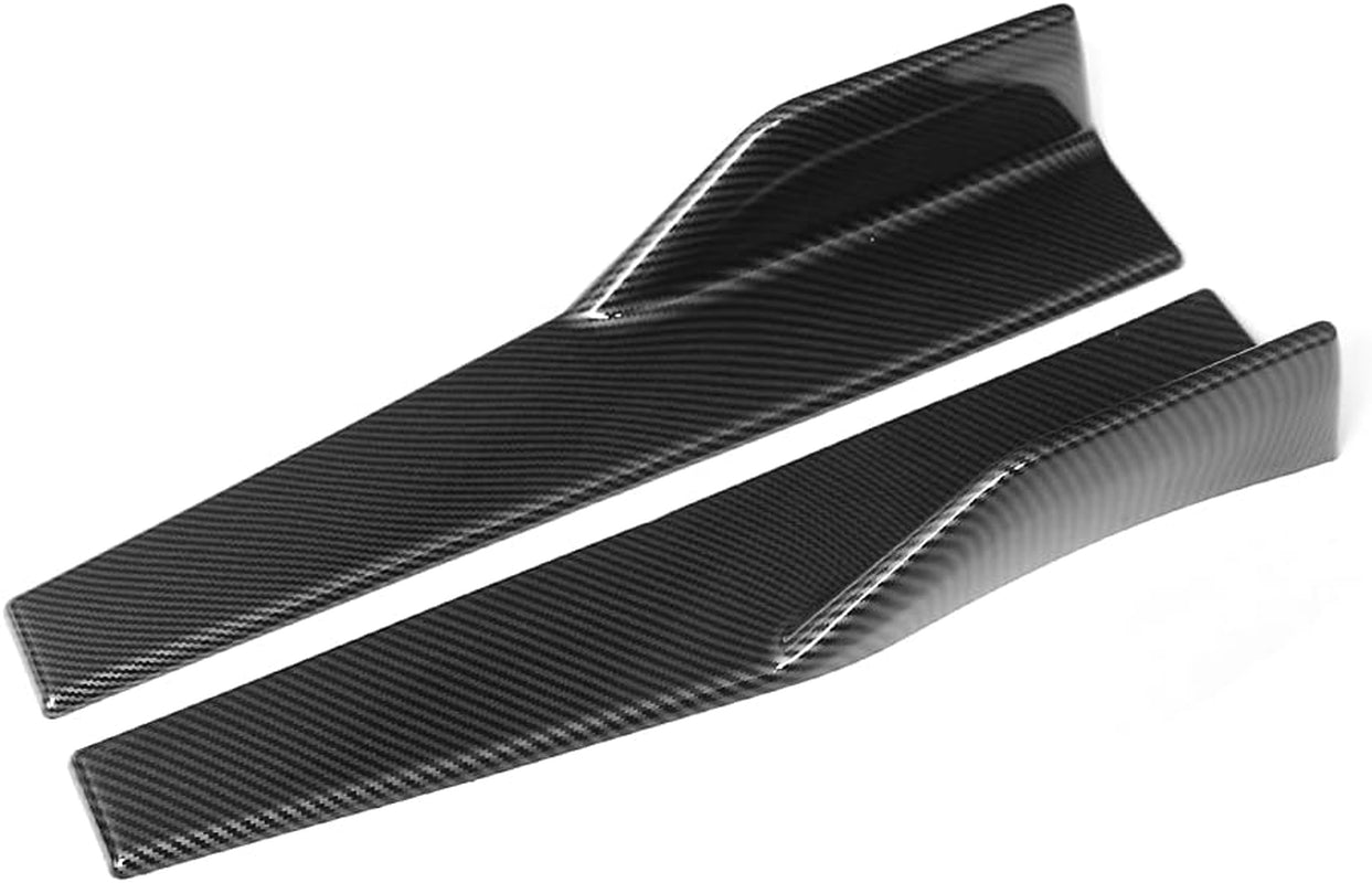 Universal Car Side Skirts Rocker Splitters Diffusers Winglet Wings Extension Rocker Panel Body Kit (Black-Carbon Fiber, 45CM)