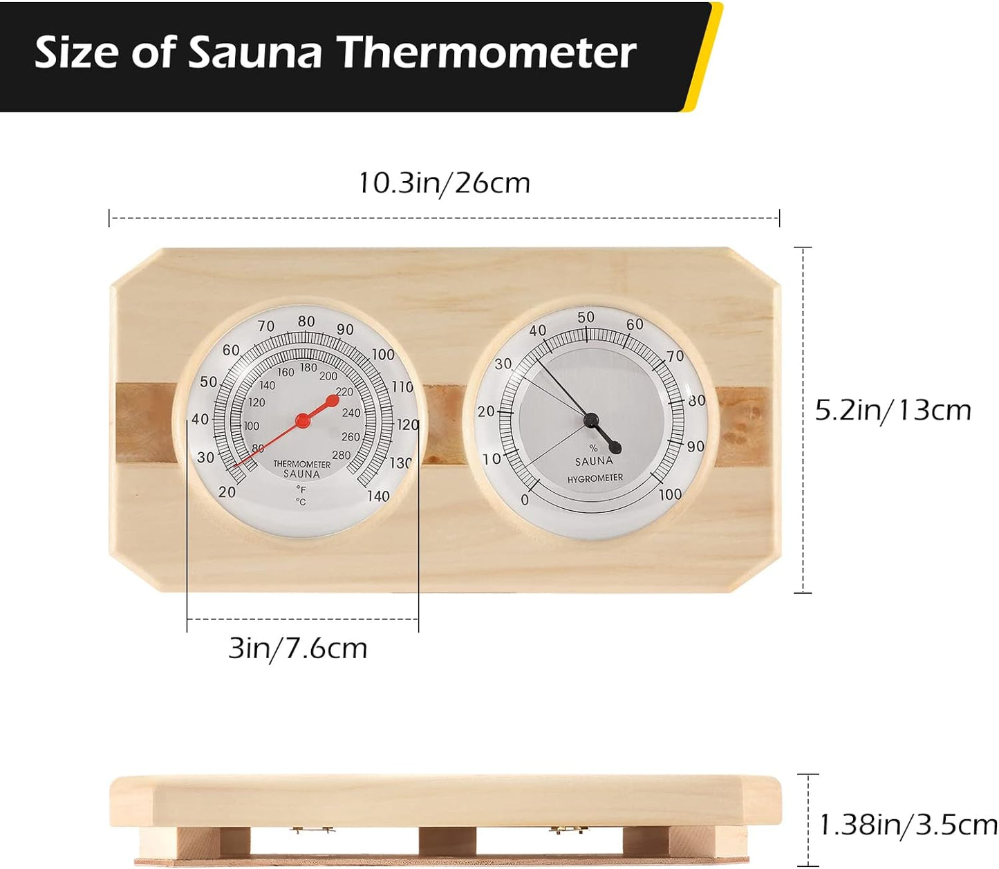 Sauna Thermometer 2 in 1 Wooden Fahrenheit Thermometer Hygrometer for Sauna Indoor Hygrothermograph for Family Hotel Sauna Room
