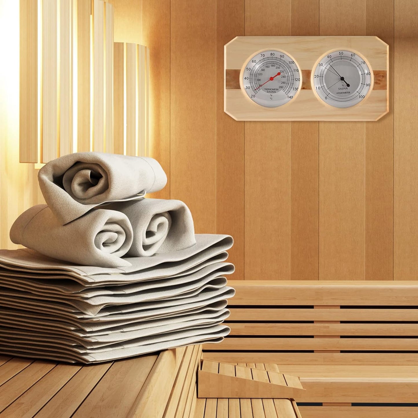 Sauna Thermometer 2 in 1 Wooden Fahrenheit Thermometer Hygrometer for Sauna Indoor Hygrothermograph for Family Hotel Sauna Room
