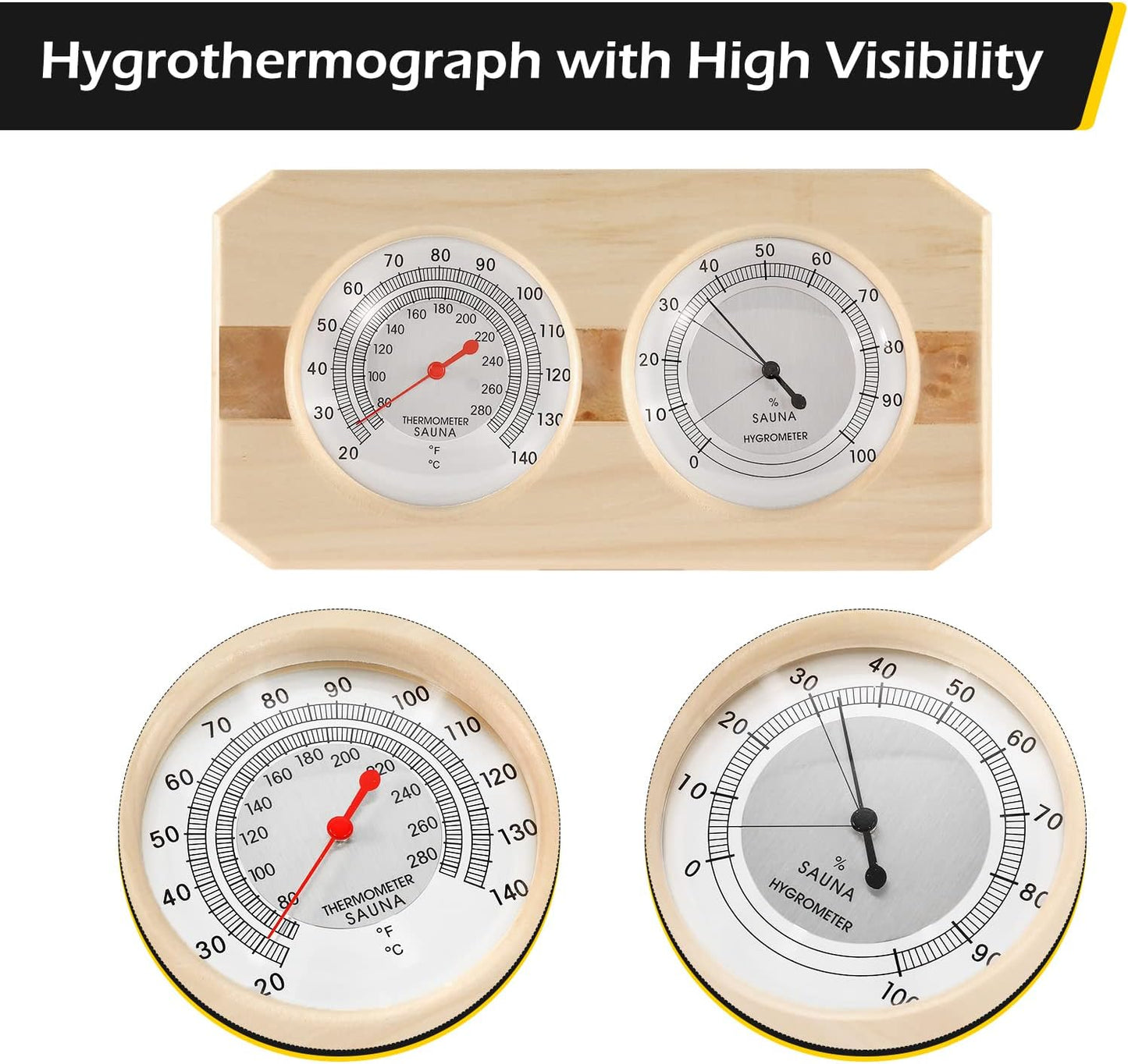Sauna Thermometer 2 in 1 Wooden Fahrenheit Thermometer Hygrometer for Sauna Indoor Hygrothermograph for Family Hotel Sauna Room