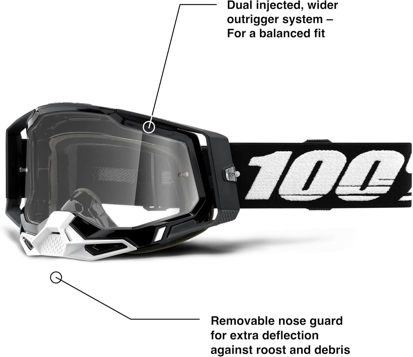Racecraft 2 Goggles - Mountain Bike & Motocross Goggles - Eyewear for Motocross & Mountain Biking - Black, Clear Lens