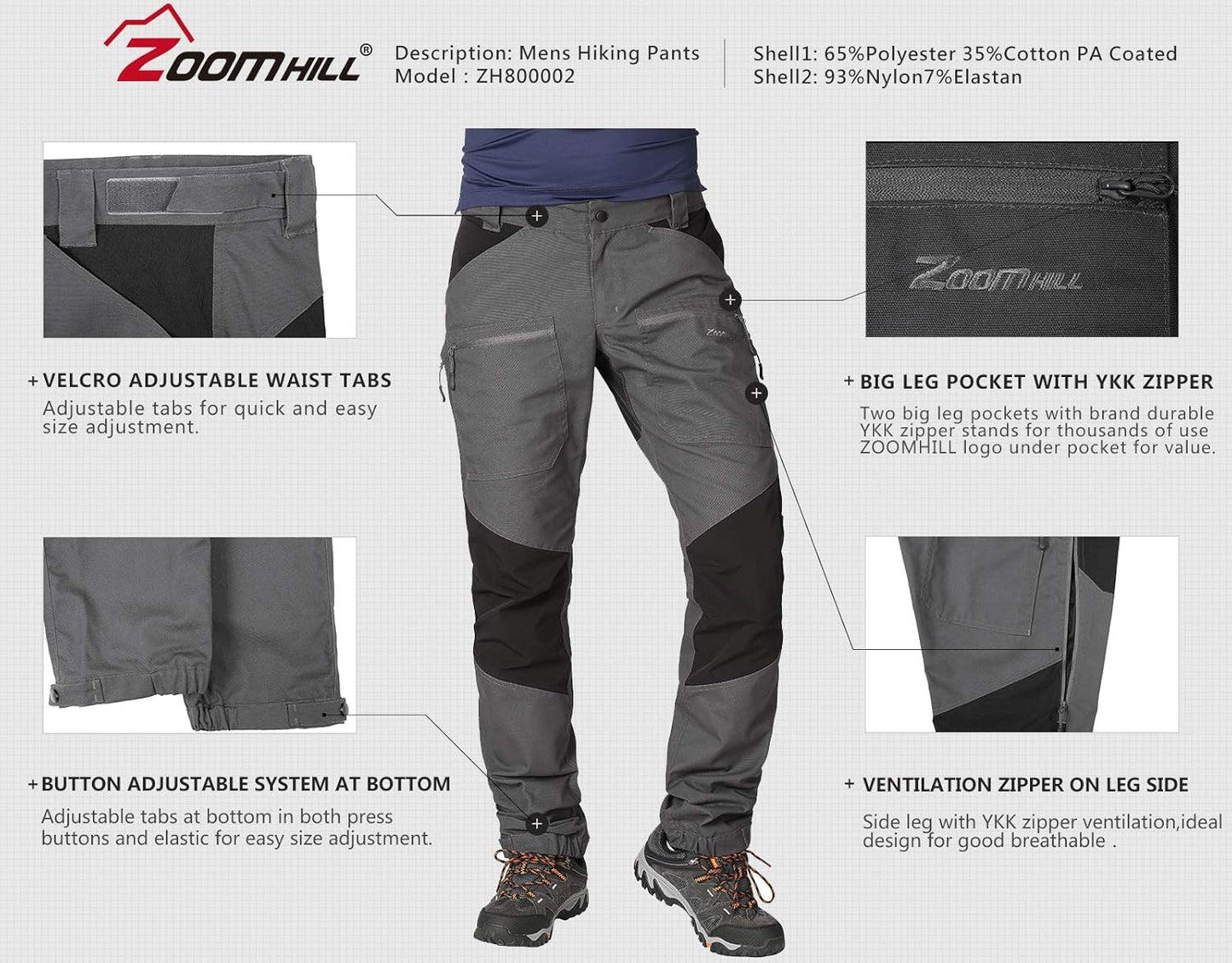 Mens Pro Hiking Stretch Pants Cargo Trouser Water-Resistant Tactical Outdoor Working Pants (Dark Grey, XXXL)