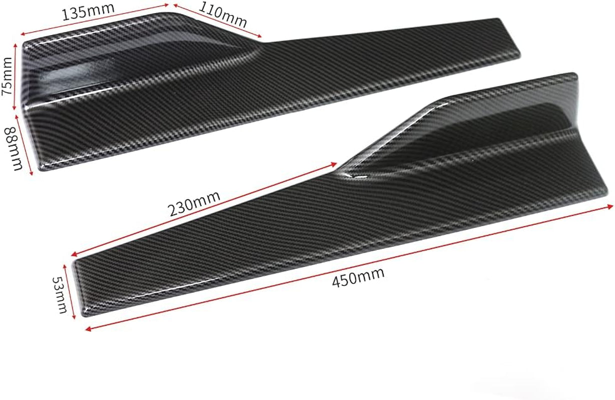 Universal Car Side Skirts Rocker Splitters Diffusers Winglet Wings Extension Rocker Panel Body Kit (Black-Carbon Fiber, 45CM)