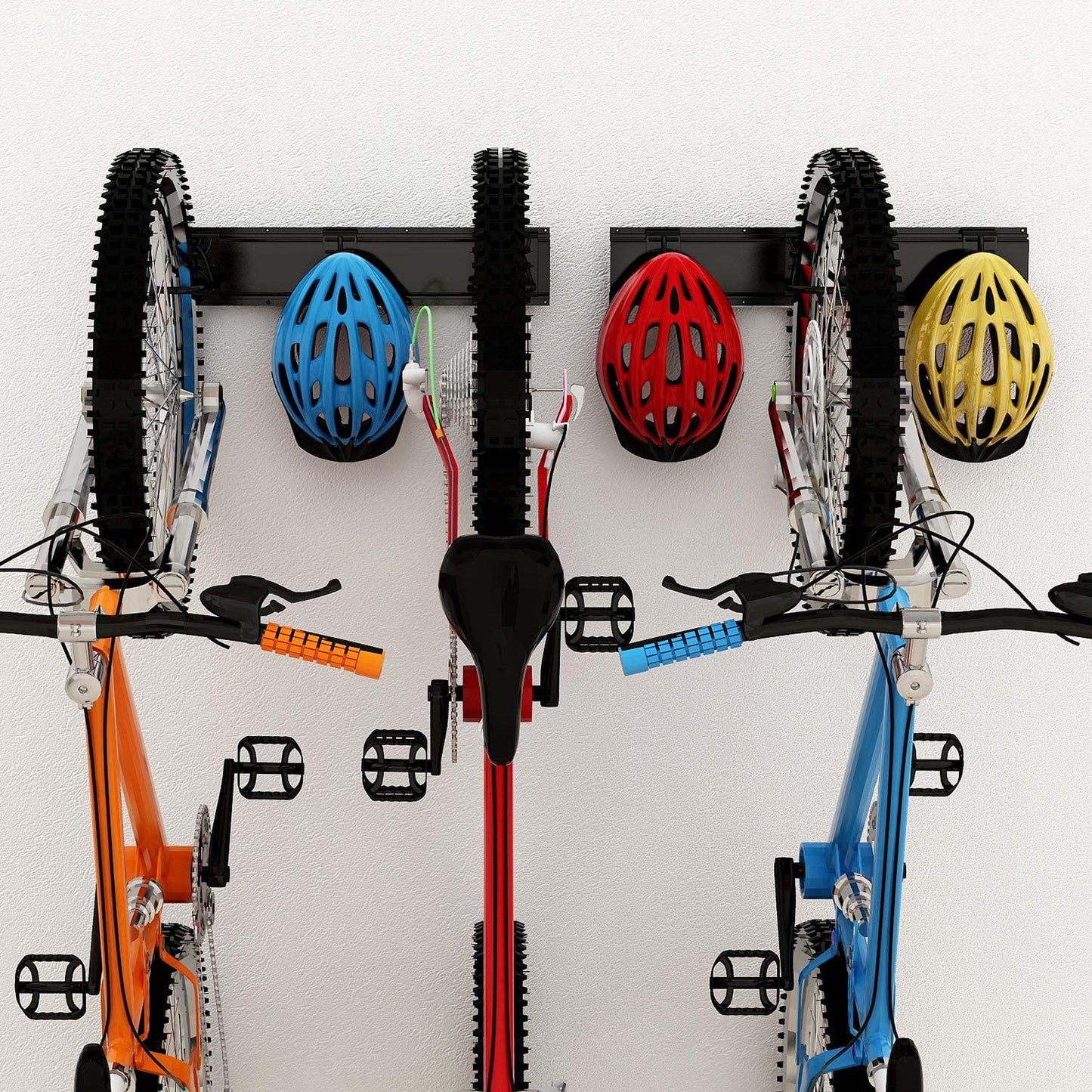Bike Storage Rack 68 Inch with Bike Tire Wall Protectors Wall Mount Garage Bike Hanger for 6 Bikes Adjustable Bike Hooks for Home Indoor Holds up to 500Lbs(6 Bike Hooks + 6 Bike Accessory Hooks)
