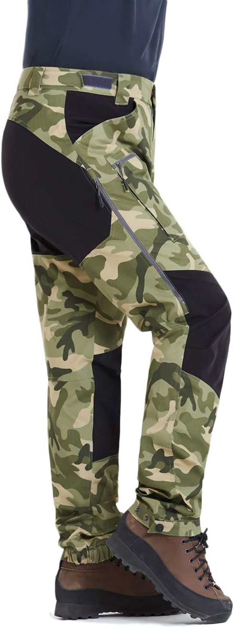 Mens Pro Hiking Stretch Pants Cargo Trouser Water-Resistant Tactical Outdoor Working Pants (Green Camo, XL)