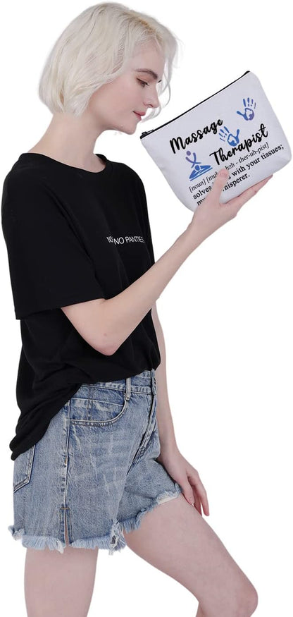 Massage Therapist Gifts Makeup Bag Massage Therapy Gifts Massage Therapist Teacher Student Gift Graduation Gifts Cosmetic Bag (Massage Therapist Bag-White)