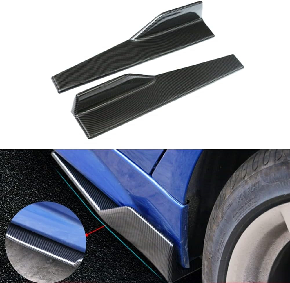 Universal Car Side Skirts Rocker Splitters Diffusers Winglet Wings Extension Rocker Panel Body Kit (Black-Carbon Fiber, 45CM)