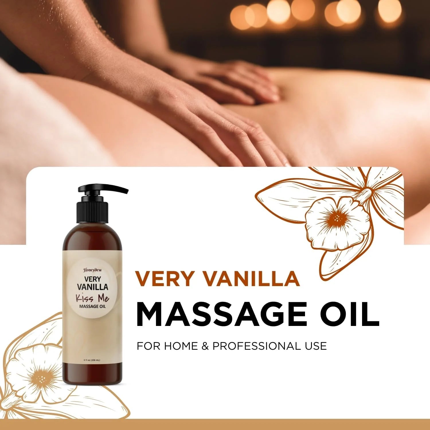 Vanilla Sensual Massage Oil for Couples - Relaxing Full Body Massage Oil for Date Night with Moisturizing Coconut and Sweet Almond Oil - Vegan Non Staining Non Greasy Silky Smooth Gliding Formula