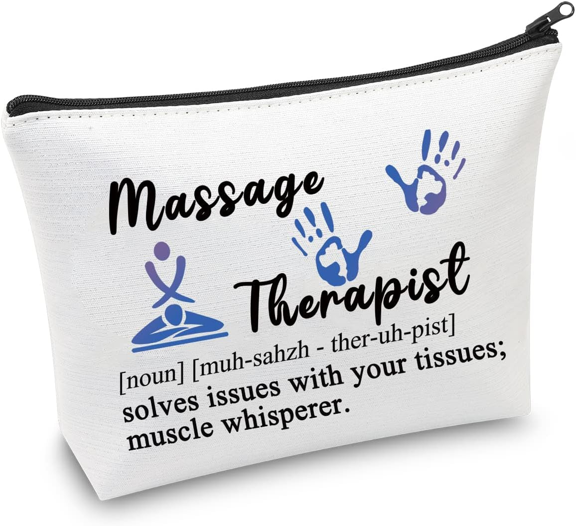 Massage Therapist Gifts Makeup Bag Massage Therapy Gifts Massage Therapist Teacher Student Gift Graduation Gifts Cosmetic Bag (Massage Therapist Bag-White)