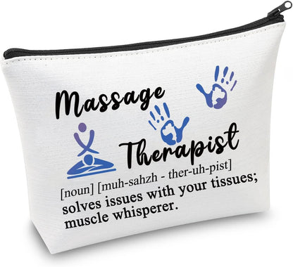 Massage Therapist Gifts Makeup Bag Massage Therapy Gifts Massage Therapist Teacher Student Gift Graduation Gifts Cosmetic Bag (Massage Therapist Bag-White)