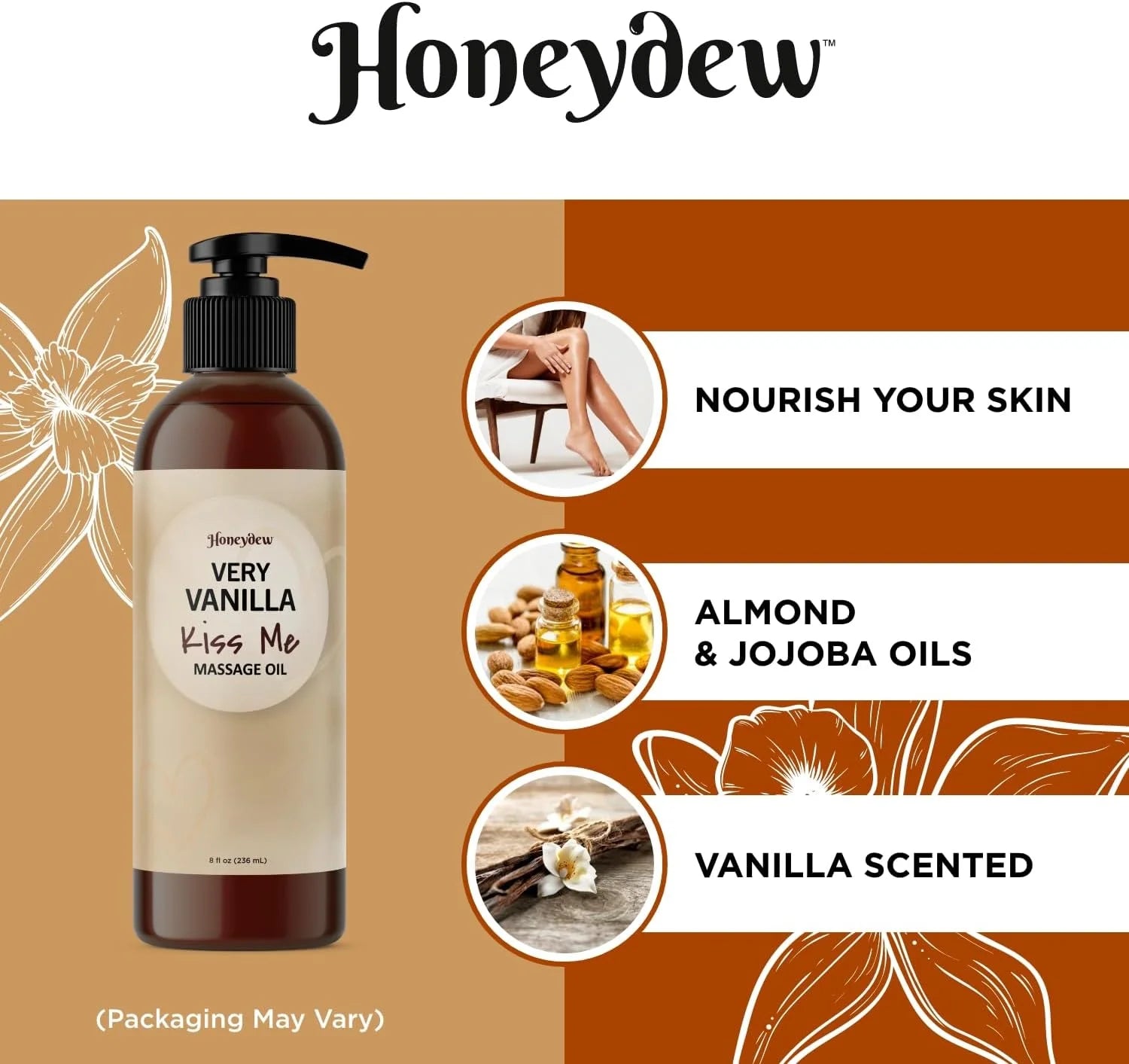 Vanilla Sensual Massage Oil for Couples - Relaxing Full Body Massage Oil for Date Night with Moisturizing Coconut and Sweet Almond Oil - Vegan Non Staining Non Greasy Silky Smooth Gliding Formula