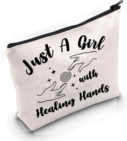 Massage Therapist Appreciation Gift Just a G-Irl with Healing Hands Makeup Bag Massage Therapy Cosmetic Bag Masseur Graduation Gift (With Healing Hands M)