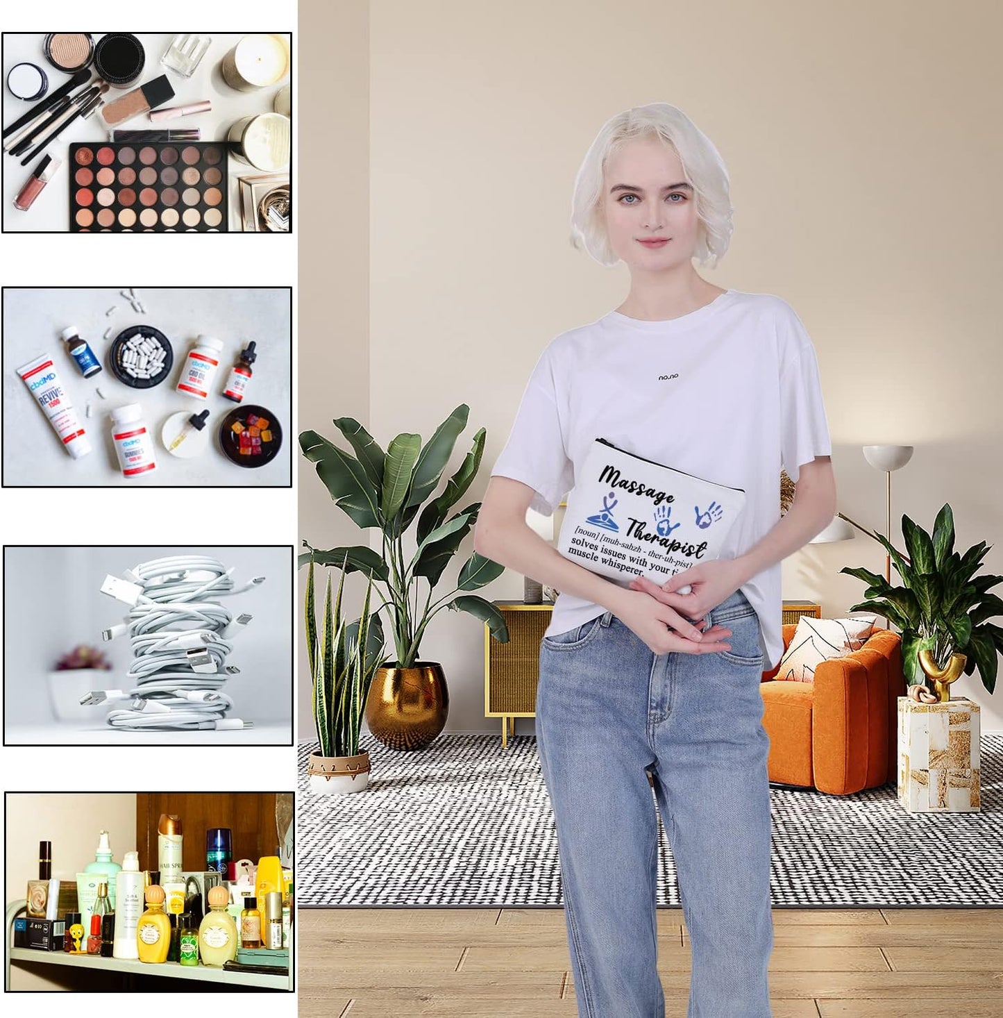 Massage Therapist Gifts Makeup Bag Massage Therapy Gifts Massage Therapist Teacher Student Gift Graduation Gifts Cosmetic Bag (Massage Therapist Bag-White)