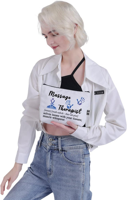 Massage Therapist Gifts Makeup Bag Massage Therapy Gifts Massage Therapist Teacher Student Gift Graduation Gifts Cosmetic Bag (Massage Therapist Bag-White)