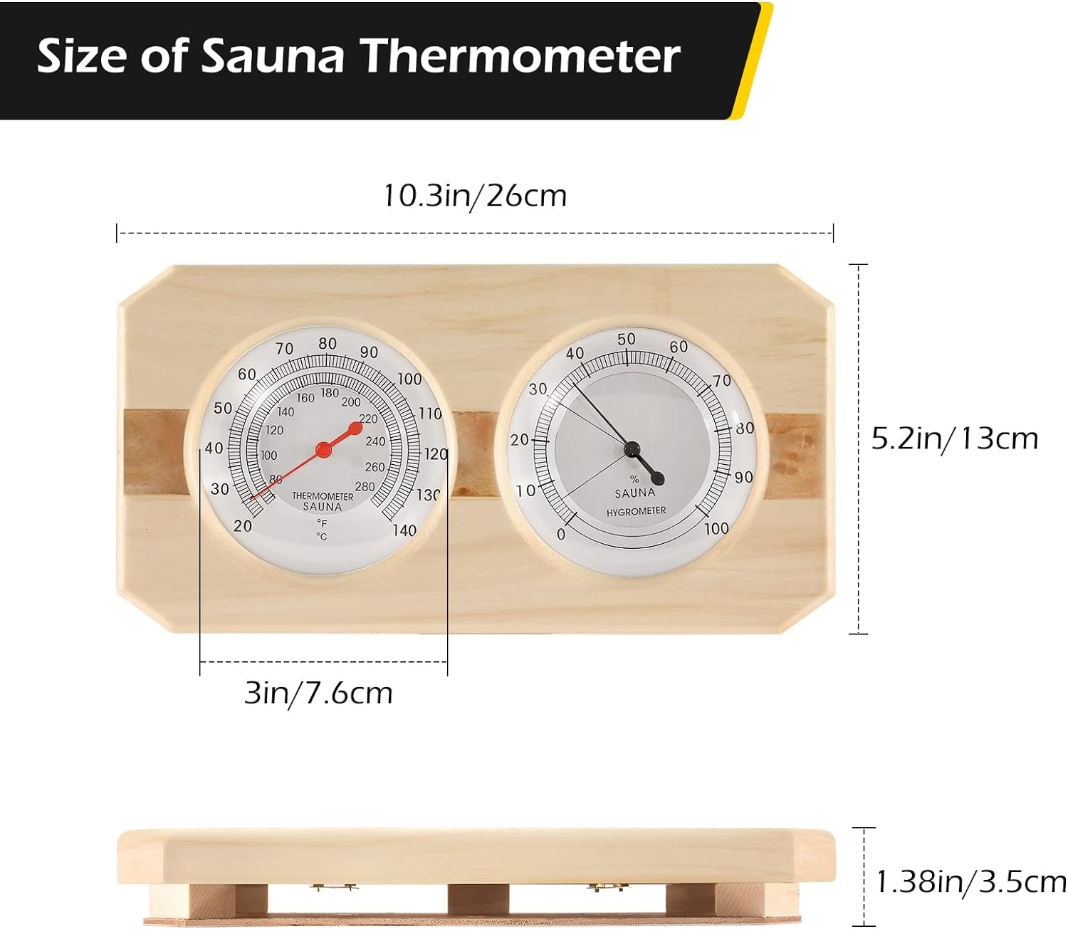 Sauna Thermometer 2 in 1 Wooden Fahrenheit Thermometer Hygrometer for Sauna Indoor Hygrothermograph for Family Hotel Sauna Room