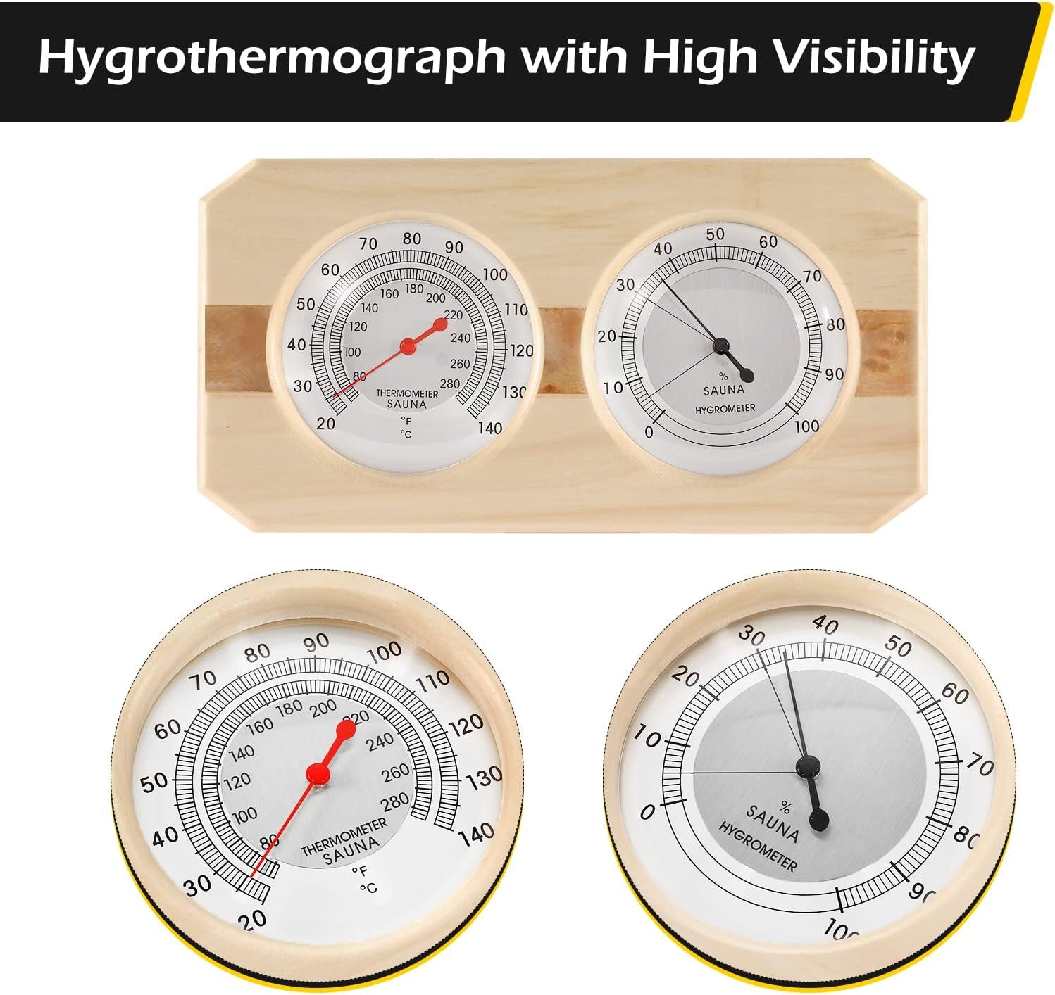 Sauna Thermometer 2 in 1 Wooden Fahrenheit Thermometer Hygrometer for Sauna Indoor Hygrothermograph for Family Hotel Sauna Room