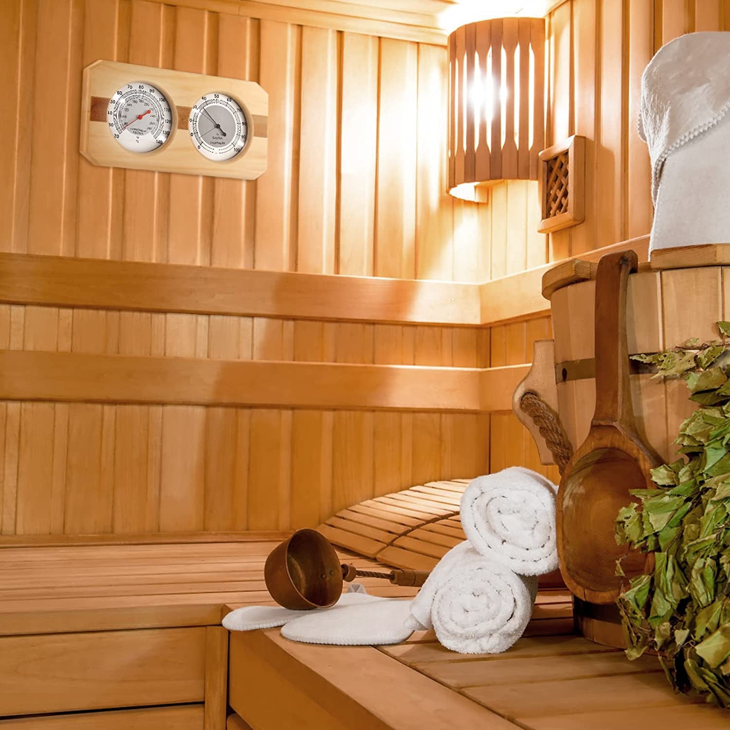 Sauna Thermometer 2 in 1 Wooden Fahrenheit Thermometer Hygrometer for Sauna Indoor Hygrothermograph for Family Hotel Sauna Room