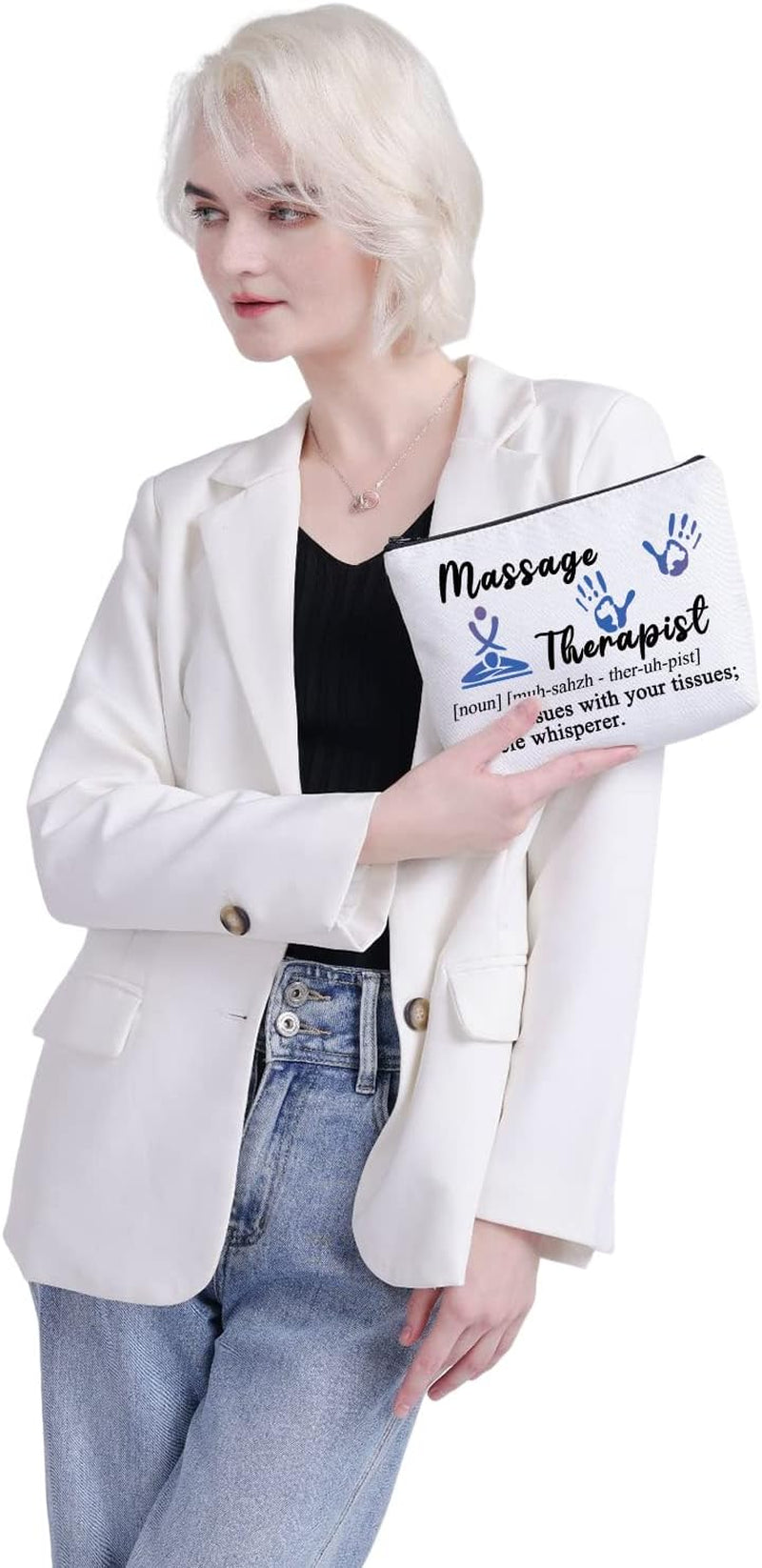 Massage Therapist Gifts Makeup Bag Massage Therapy Gifts Massage Therapist Teacher Student Gift Graduation Gifts Cosmetic Bag (Massage Therapist Bag-White)