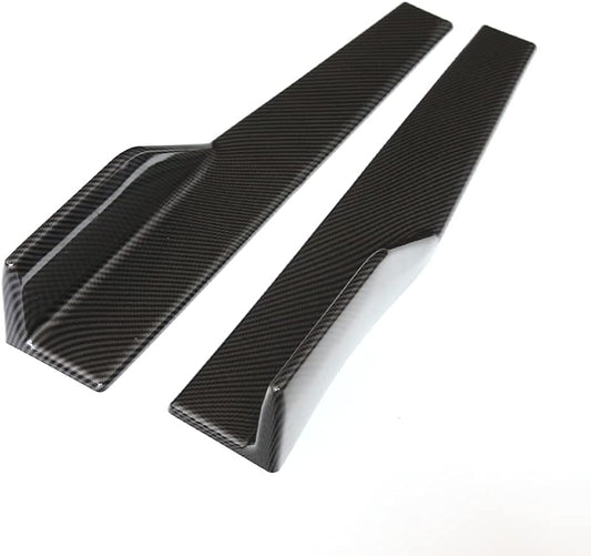Universal Car Side Skirts Rocker Splitters Diffusers Winglet Wings Extension Rocker Panel Body Kit (Black-Carbon Fiber, 45CM)