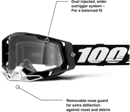 Racecraft 2 Goggles - Mountain Bike & Motocross Goggles - Eyewear for Motocross & Mountain Biking - Black, Clear Lens