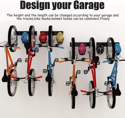 Bike Storage Rack 68 Inch with Bike Tire Wall Protectors Wall Mount Garage Bike Hanger for 6 Bikes Adjustable Bike Hooks for Home Indoor Holds up to 500Lbs(6 Bike Hooks + 6 Bike Accessory Hooks)
