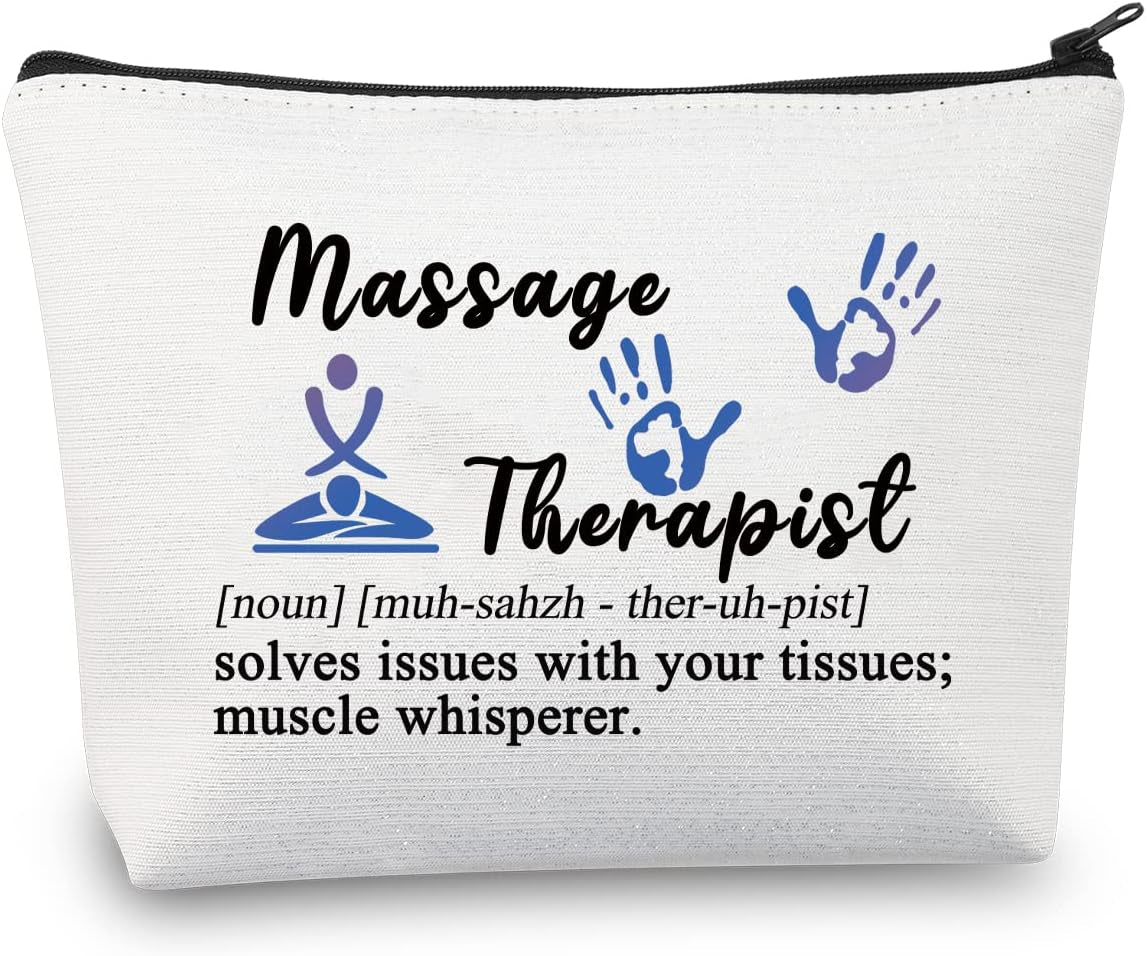 Massage Therapist Gifts Makeup Bag Massage Therapy Gifts Massage Therapist Teacher Student Gift Graduation Gifts Cosmetic Bag (Massage Therapist Bag-White)