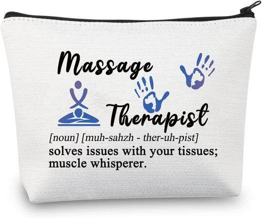 Massage Therapist Gifts Makeup Bag Massage Therapy Gifts Massage Therapist Teacher Student Gift Graduation Gifts Cosmetic Bag (Massage Therapist Bag-White)