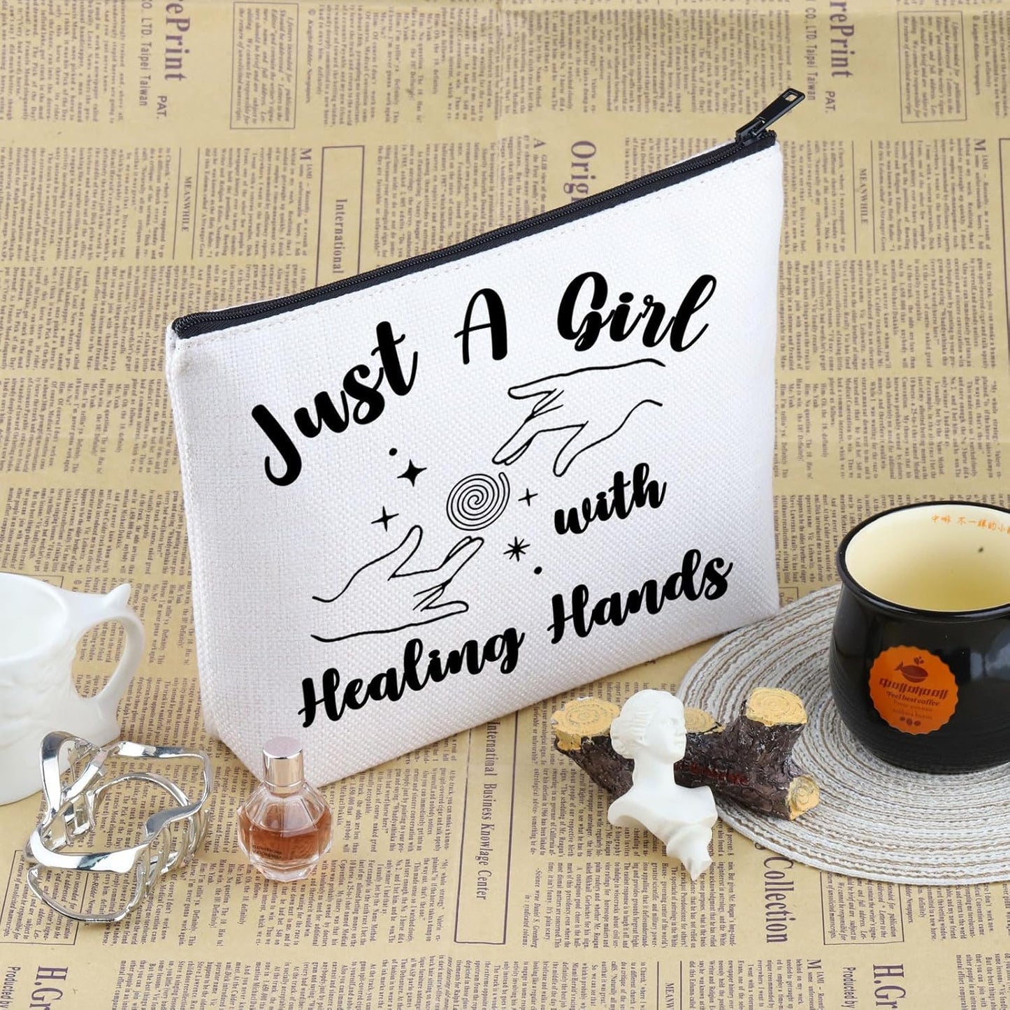 Massage Therapist Appreciation Gift Just a G-Irl with Healing Hands Makeup Bag Massage Therapy Cosmetic Bag Masseur Graduation Gift (With Healing Hands M)