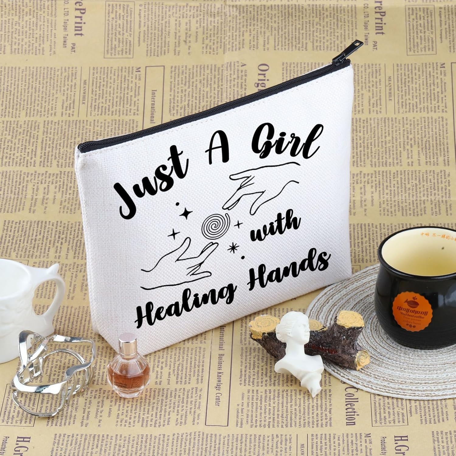 Massage Therapist Appreciation Gift Just a G-Irl with Healing Hands Makeup Bag Massage Therapy Cosmetic Bag Masseur Graduation Gift (With Healing Hands M)