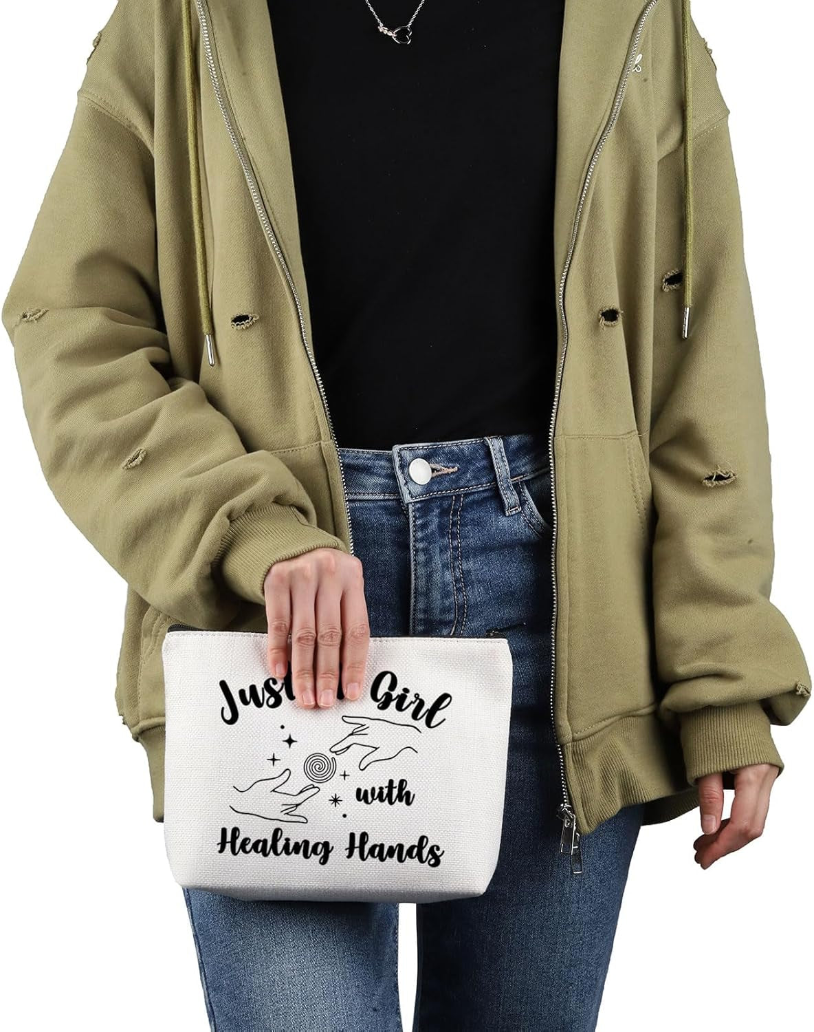 Massage Therapist Appreciation Gift Just a G-Irl with Healing Hands Makeup Bag Massage Therapy Cosmetic Bag Masseur Graduation Gift (With Healing Hands M)