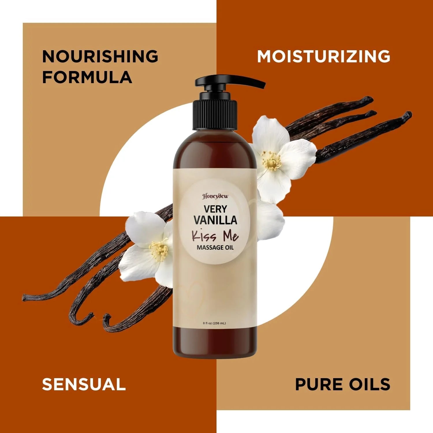 Vanilla Sensual Massage Oil for Couples - Relaxing Full Body Massage Oil for Date Night with Moisturizing Coconut and Sweet Almond Oil - Vegan Non Staining Non Greasy Silky Smooth Gliding Formula