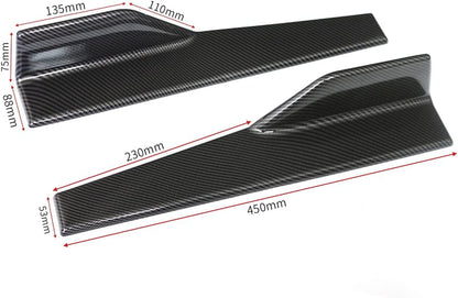 Universal Car Side Skirts Rocker Splitters Diffusers Winglet Wings Extension Rocker Panel Body Kit (Black-Carbon Fiber, 45CM)