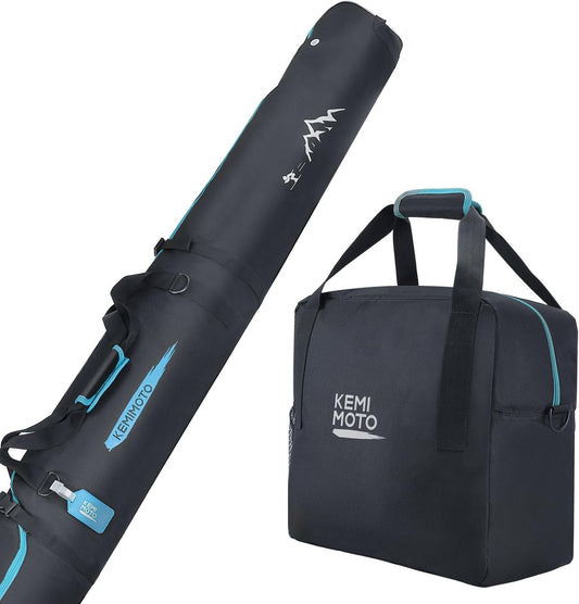 Ski Bag and Boot Bag Combo, Snowboard Bag Padded Ski Bags for Air Travel, Snow Ski Bags Fit Skis up to 200Cm, Ski Double Bag Combo
