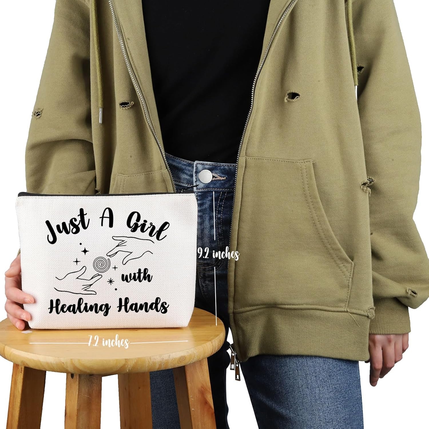 Massage Therapist Appreciation Gift Just a G-Irl with Healing Hands Makeup Bag Massage Therapy Cosmetic Bag Masseur Graduation Gift (With Healing Hands M)