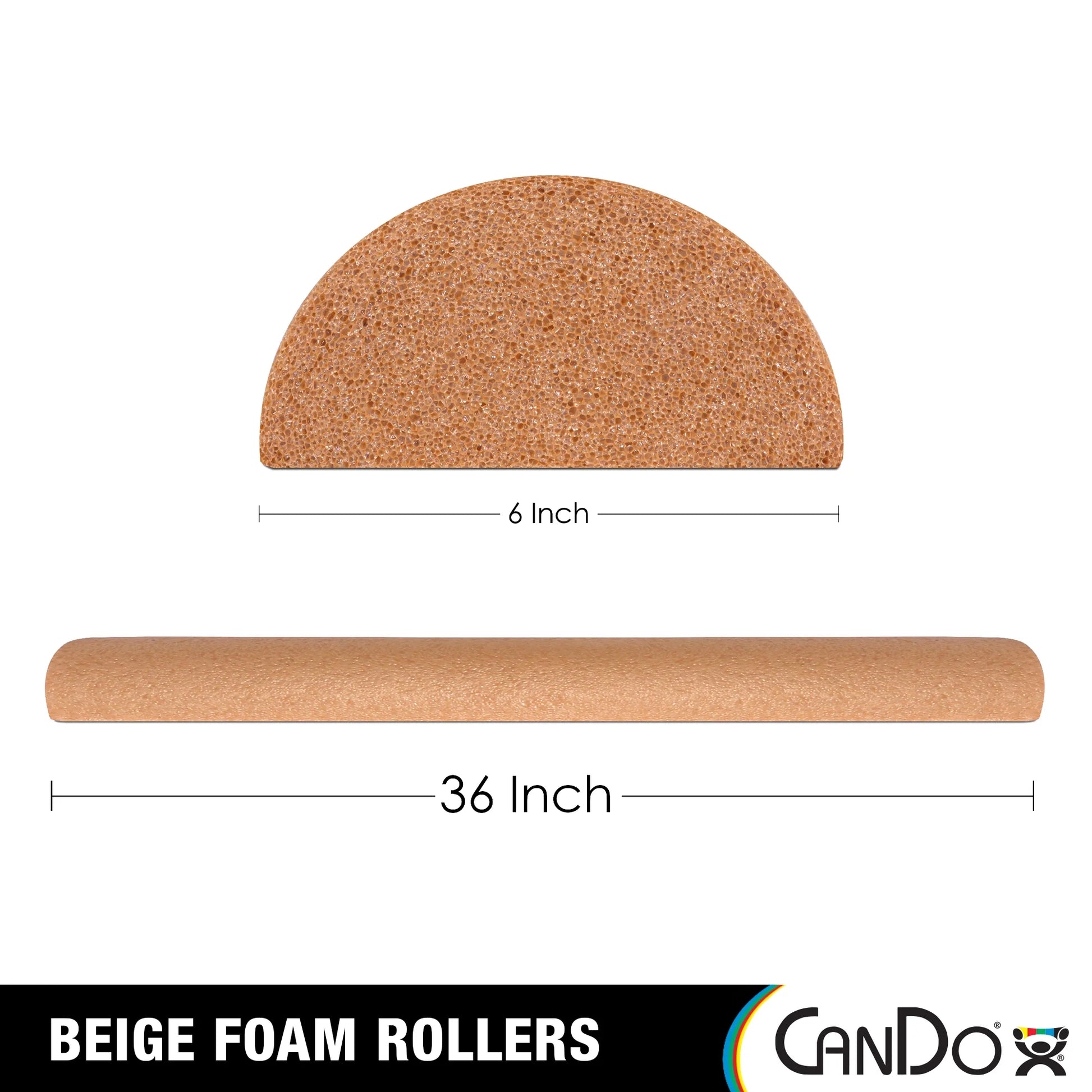 Cando Beige PE Foam Rollers for Muscle Restoration, Massage Therapy, Sport Recovery and Physical Therapy 6" X 36" Half-Round