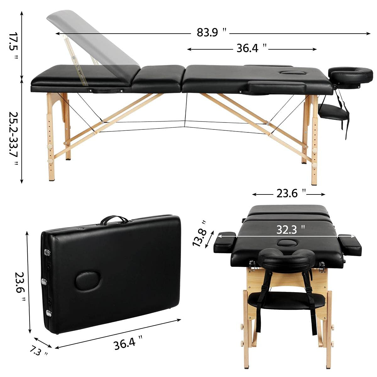 Massage Table Portable Adjustable Massage Bed Foldable Massage Therapy Table 3 F