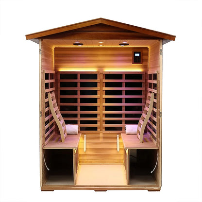 Outdoor Mahogany Sauna, 4 Person Far Sauna 2050W Wooden Sauna Spa with LED Reading Lamp